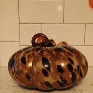 Hand Blown Glass Leopard Print Pumpkin Infused With Gold Dust-Murano Style